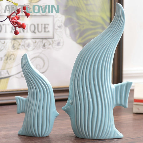 2020 New Year Modern Cyan Ceramic Fish Figurines High Quality Home Decorations Nordic Simple Animal Designs Living Room Decor