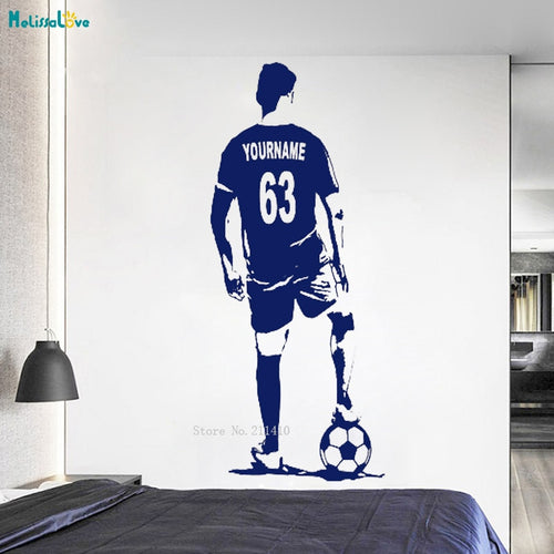 Custom Jersey Name and Number Soccer Athlete Wall Sticker Home Decor Football Player Vinyl Declas Kids Boy Room Decals YT1089
